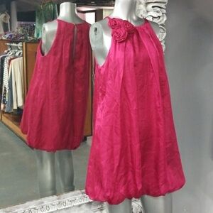 Y2K Bebe SILK Rosette Neck Sleeveless Mini Bubble Dress Vintage Fuchsia Small